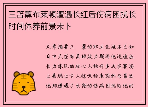 三笘薰布莱顿遭遇长红后伤病困扰长时间休养前景未卜