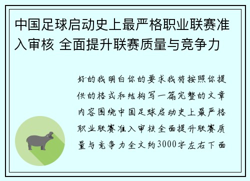 中国足球启动史上最严格职业联赛准入审核 全面提升联赛质量与竞争力